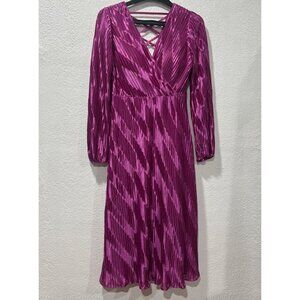 Kensie Women's Fuchsia Pleated V-Neck Strappy-Back Dress Size 4 Festive Coquette